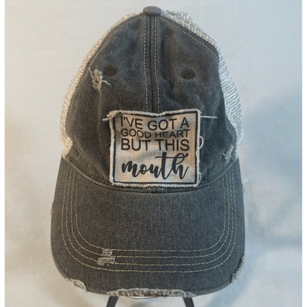 Distressed Trucker‎ Cap Hat Funny Snapback I've Got A Good Heart But This Mouth